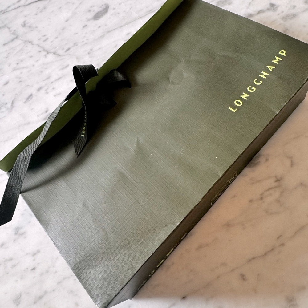 Longchamp Green Shopping Bag with Logo and Ribbon Handles